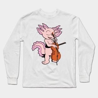 Comic axolotl plays cello Long Sleeve T-Shirt